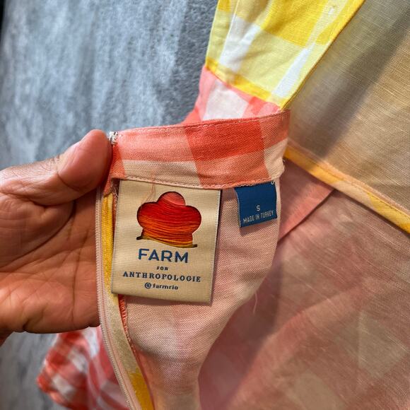 Farm Rio Colorblock Gingham Contrast Romper Size Small Linen Blend Yellow Orange - Picture 4 of 7